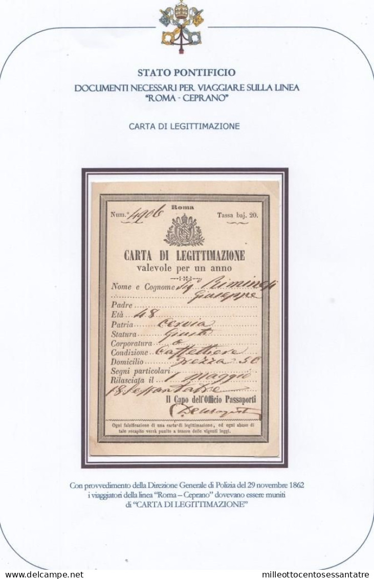 3011 - PONTIFICIO - "Carta Di Legittimazione" Del 1° Maggio 1863 - Kerkelijke Staten