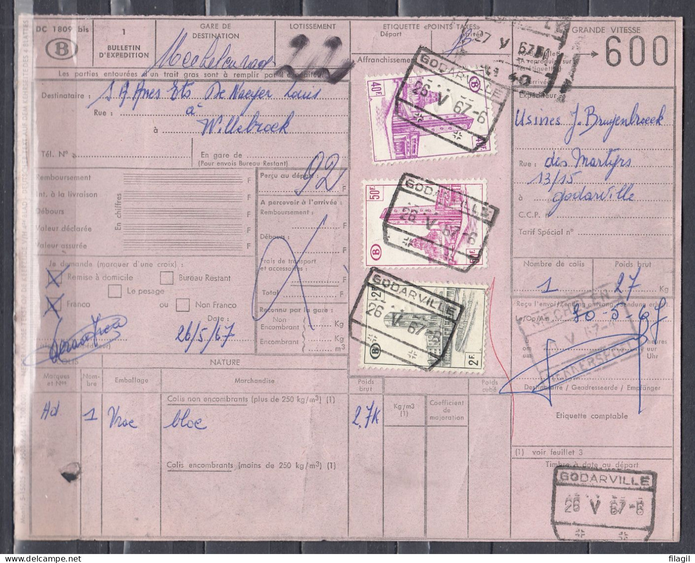 Vrachtbrief Met Stempel GODARVILLE - Documents & Fragments