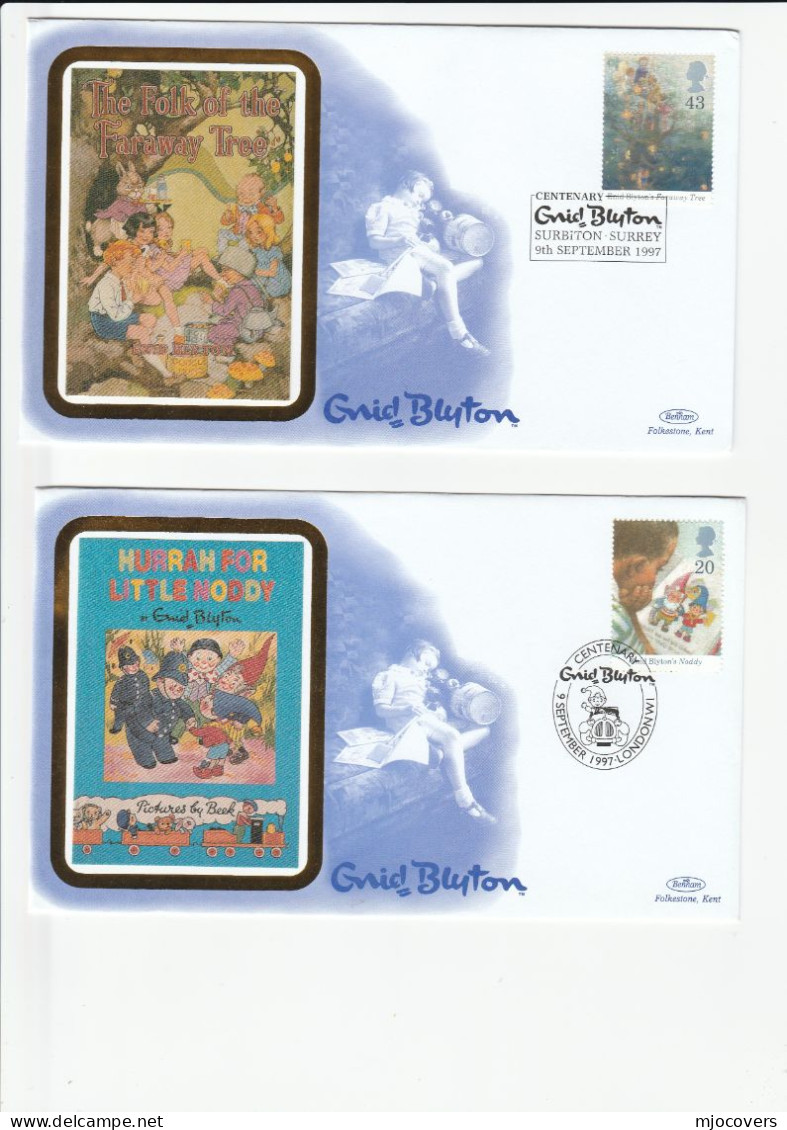 ENID BLYTON Stories 5 Diff Special SILK FDCs 1997 Stamps GB Cover Fdc Policemen Noddy  Horse  Dog  Rabbit Children Spy - 1991-2000 Dezimalausgaben