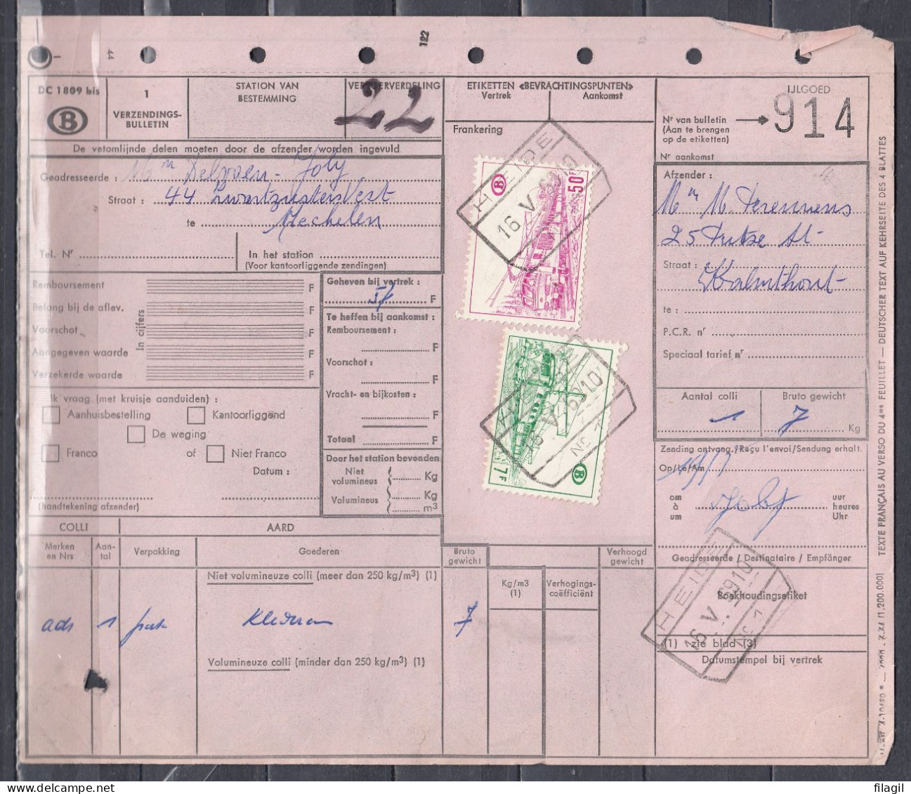 Vrachtbrief Met Stempel HEIDE N°1 - Documentos & Fragmentos