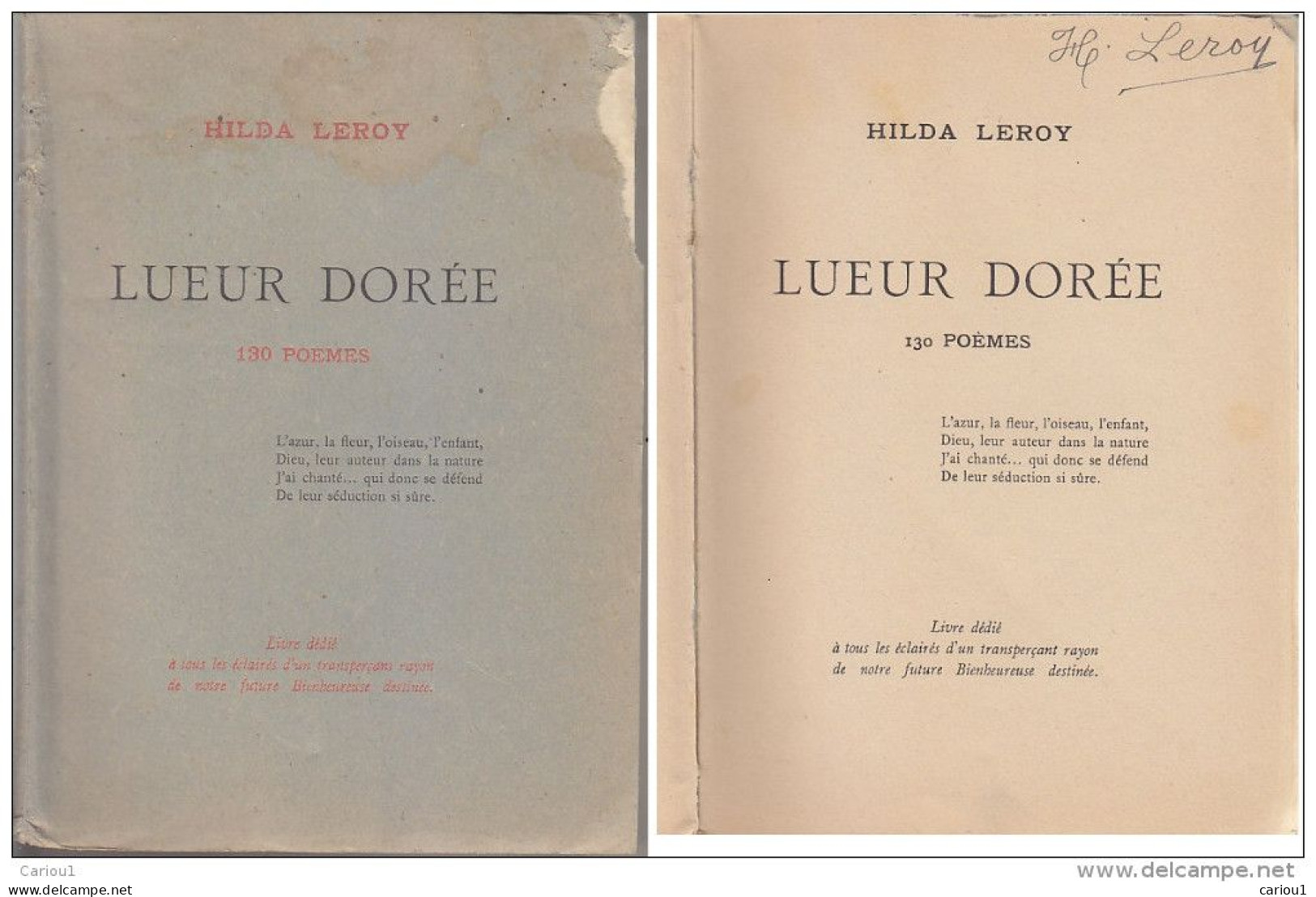 C1  Hilda LEROY Lueur Doree POEMES 1946 Envoi DEDICACE Macon SAONE ET LOIRE Port Inclus France - Autographed