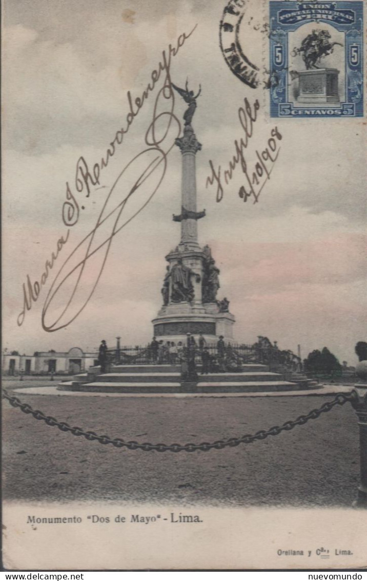 Lima.Monumento "Dos  De Mayo" Editor Orellana.Rara Edición.Preciosa Con El Sello Cara Vista - Peru