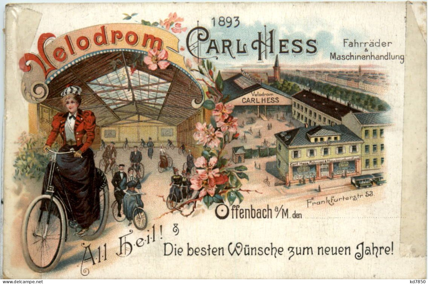 Offenbach - Velodrom Carl Hess - Fahrrad - Litho - Offenbach