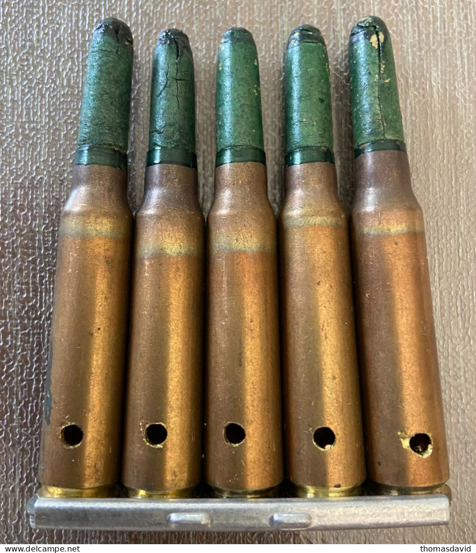Clip De 5 Cartouches 7,5 X 54 à Blanc Mle 1937 Pour Fusil MAS 36. - Armas De Colección