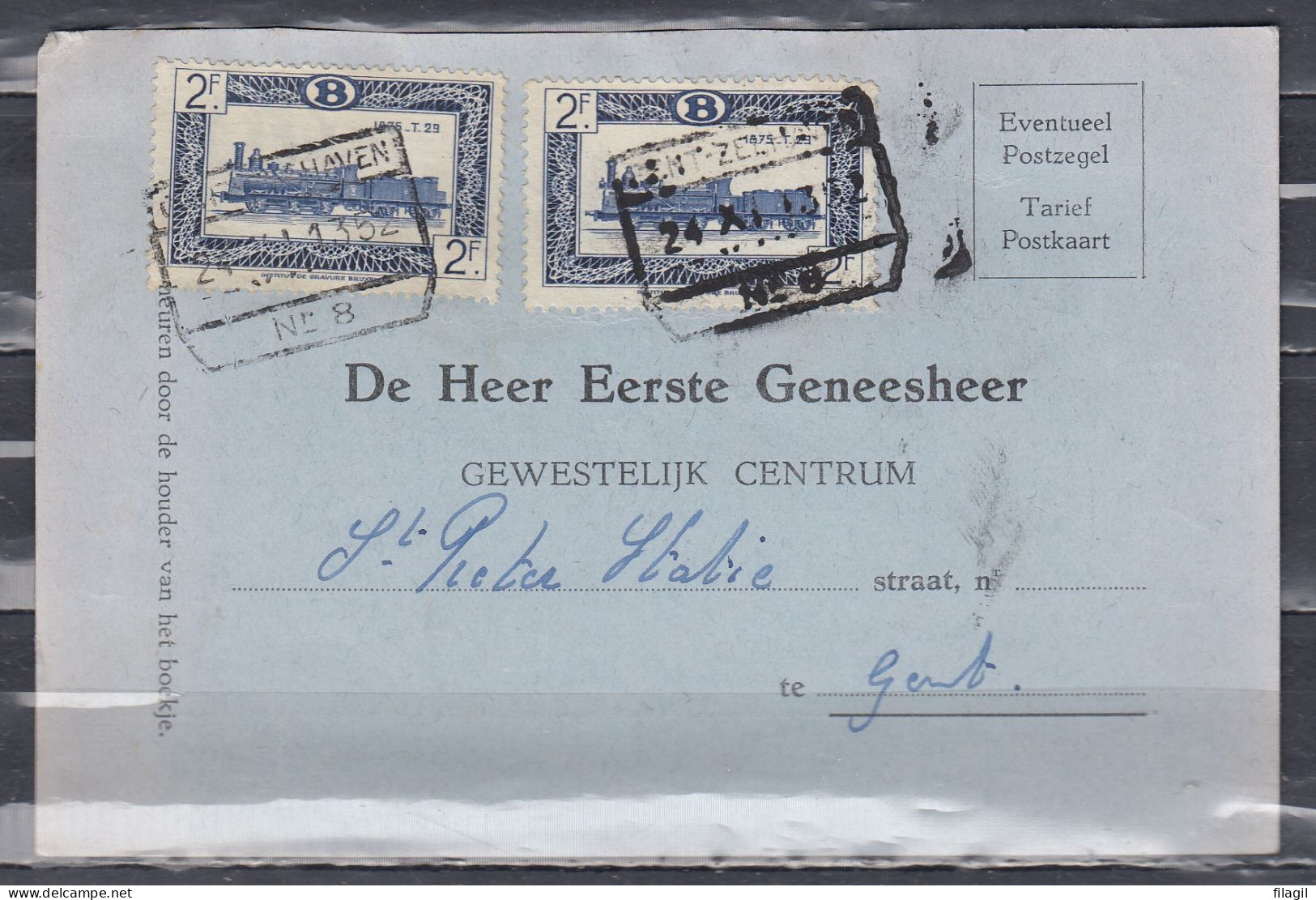 Kaartje Van Geneeskundige Dienst Van Gent-Zeehaven N°8 - Dokumente & Fragmente