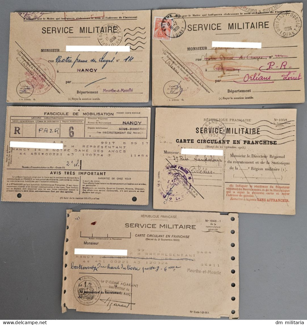 LOT 5 Documents : SERVICE MILITAIRE CLASSE 1944 - 54 NANCY - 45 ORLÉANS - Dokumente