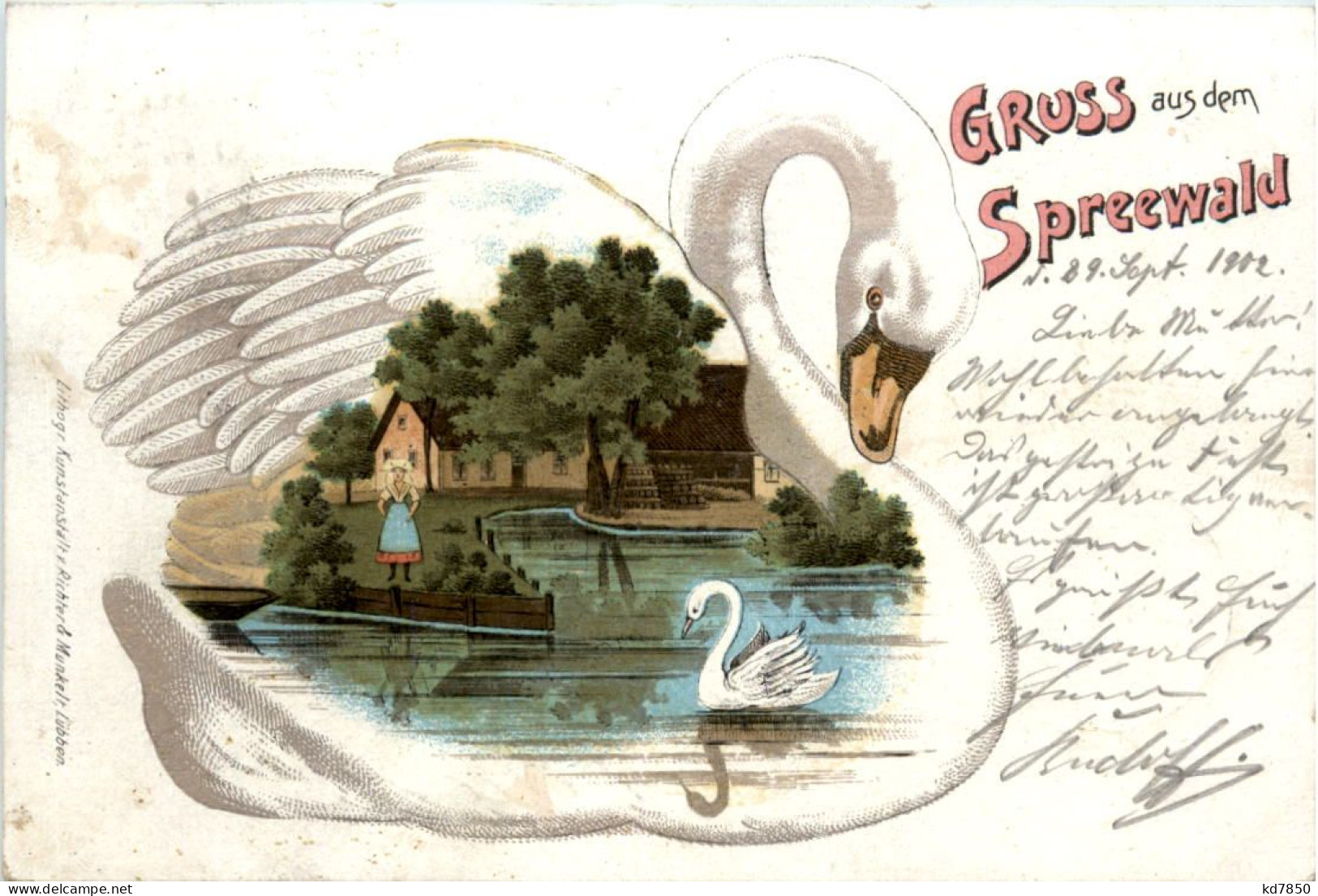 Gruss Aus Dem Spreewald - Schwan - Litho - Lübbenau