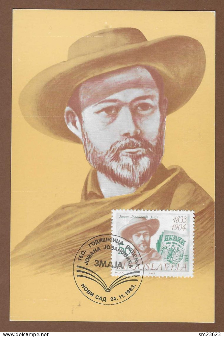 Jugoslawien  1983 , Jovan Jovanovic Zmaj / Writer Poet - Maximum Card - First Day  HOBN 24.11.1983 - Cartes-maximum