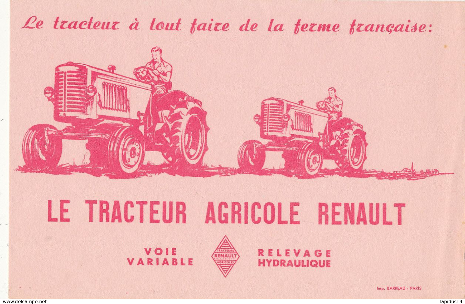 BU 2819 -  BUVARD     LE TRACTEUR AGRICOLE  RENAULT - Landbouw