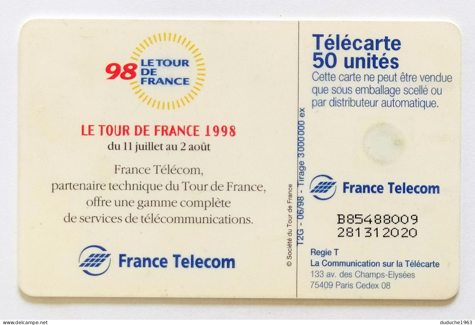 Télécarte France - Cyclisme Tour De France 1998 - Ohne Zuordnung