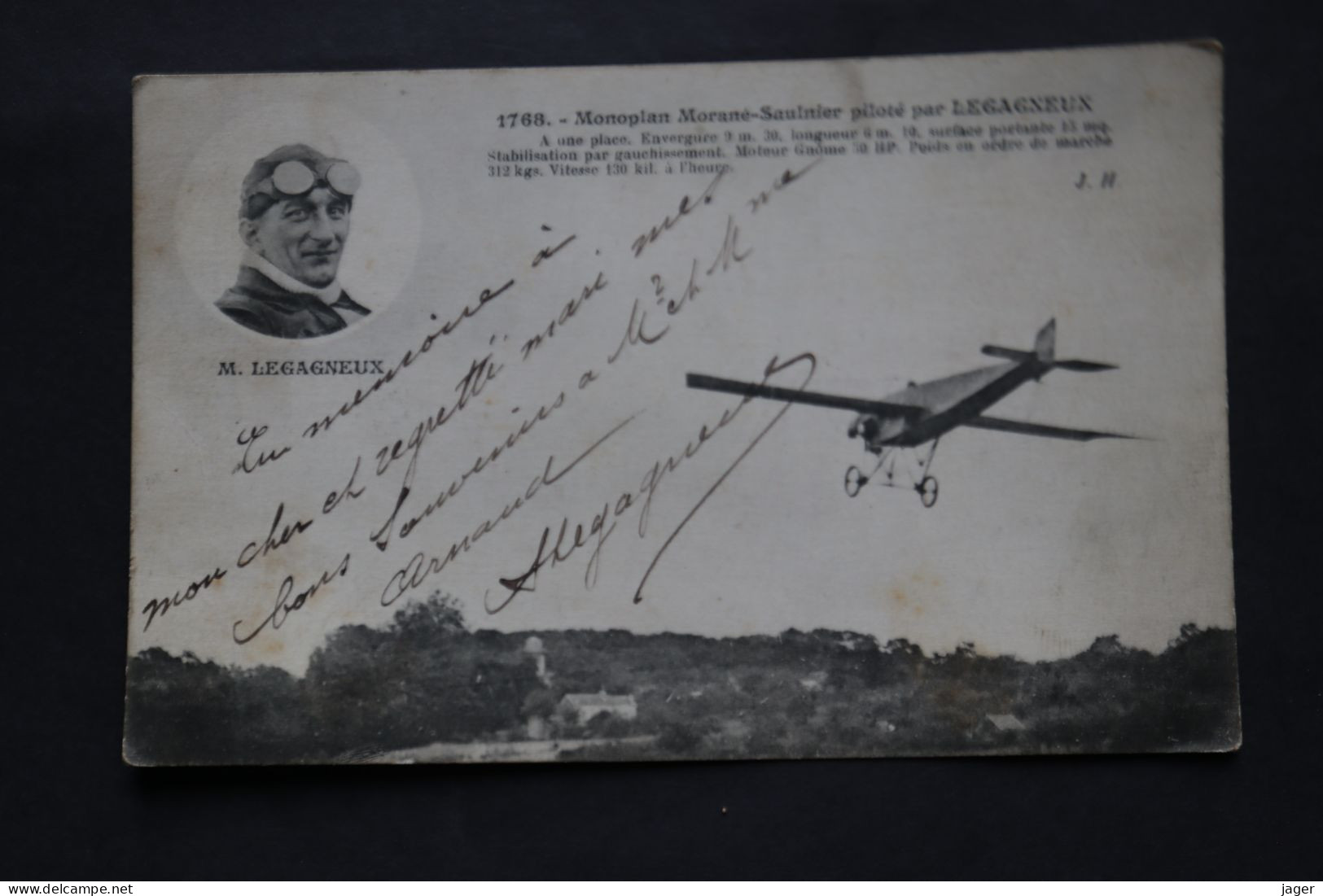 CPA Monoplan Morane Saulnier  Avec Dedicace Veuve  Par L'aviateur LEGAGNEUX - Aviateurs