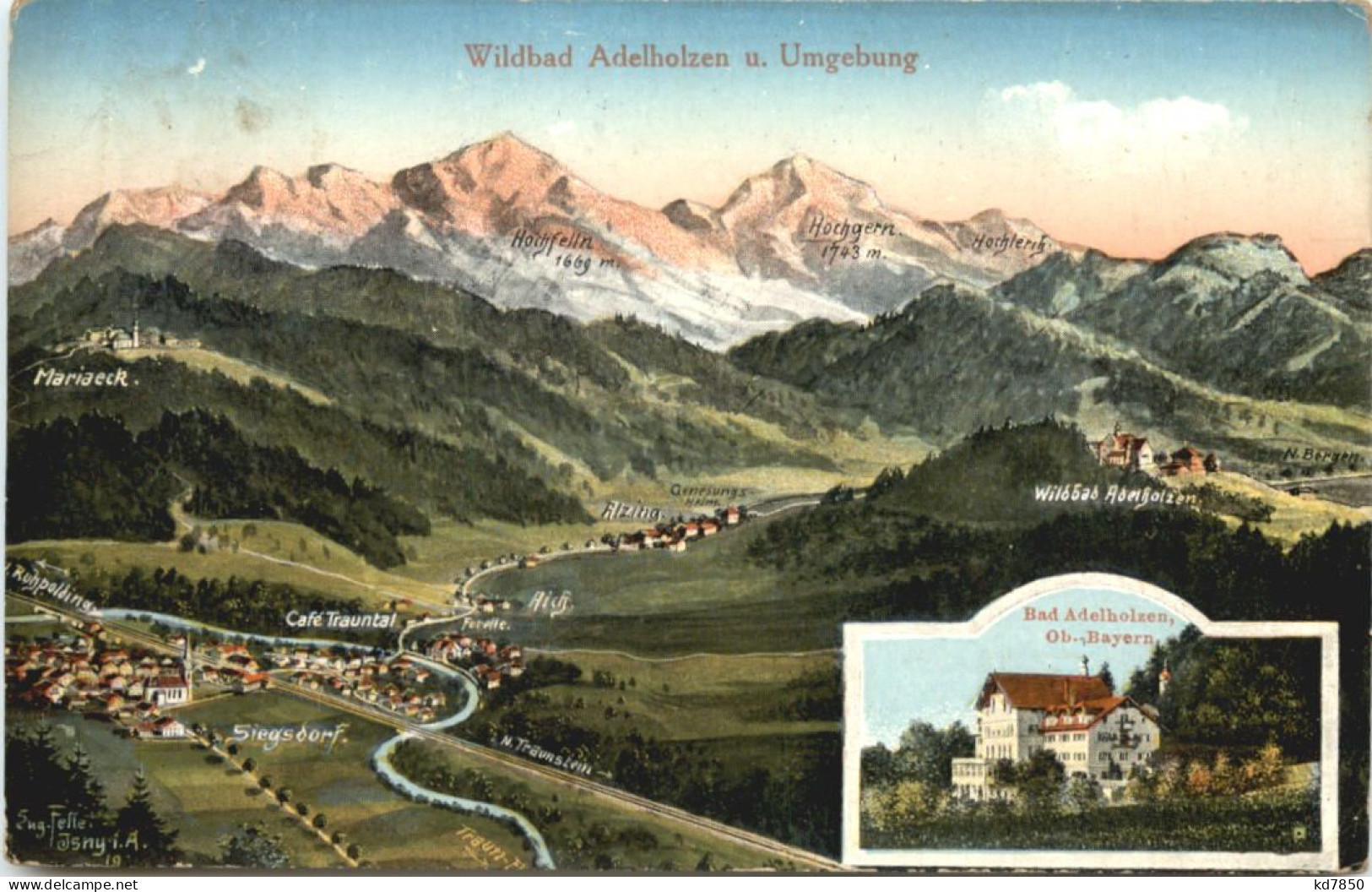 Wildbad Adelholzen Und Umgebung - Künstler Ak Eugen Felle - Traunstein