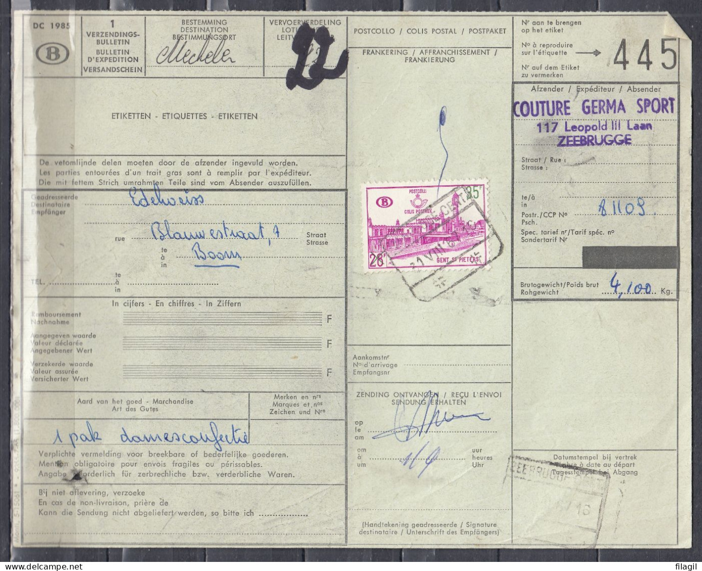 Vrachtbrief Met Stempel Zeebrugge Cent. - Documenten & Fragmenten