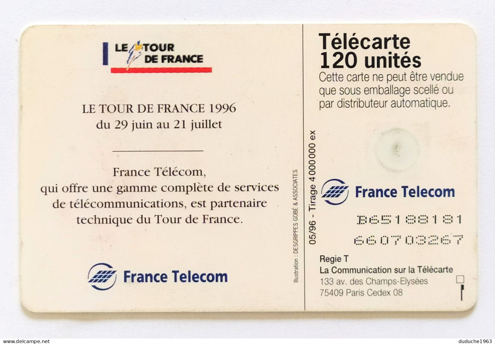 Télécarte France - Cyclisme Tour De France 1996 - Ohne Zuordnung