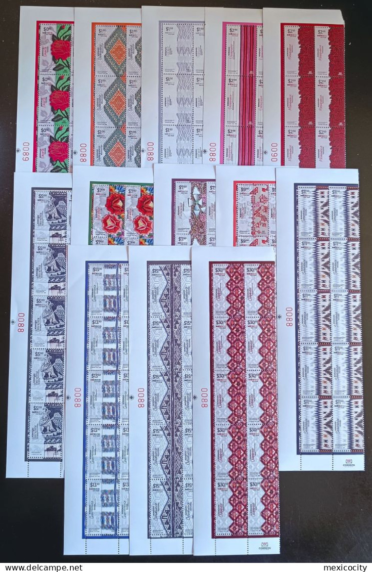 MEXICO 2023 ART: TEXTILE NEW Defin. Series Cpl. 13 Stamp Set In BLOCKS OF 10 Mint NH Unm. - Mexique