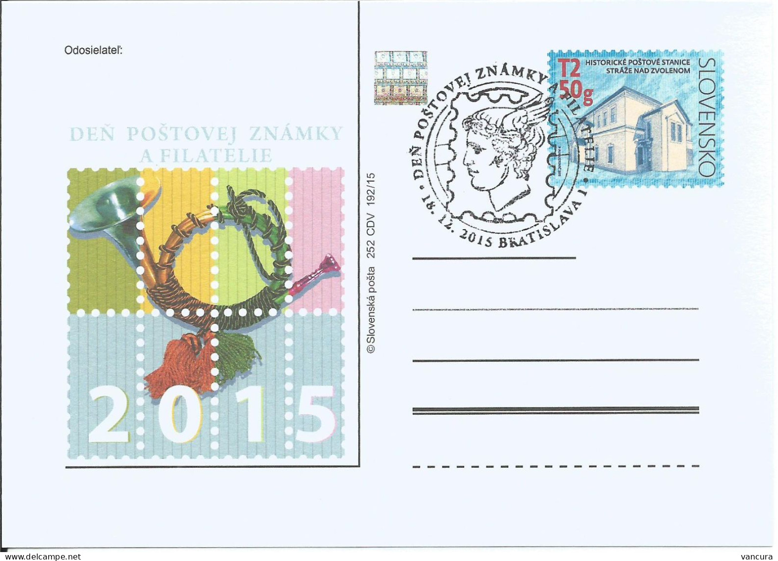 CDV 252 Slovakia The Day Of Postage Stamp And Philately 2015 Mercury Cancel - Día Del Sello