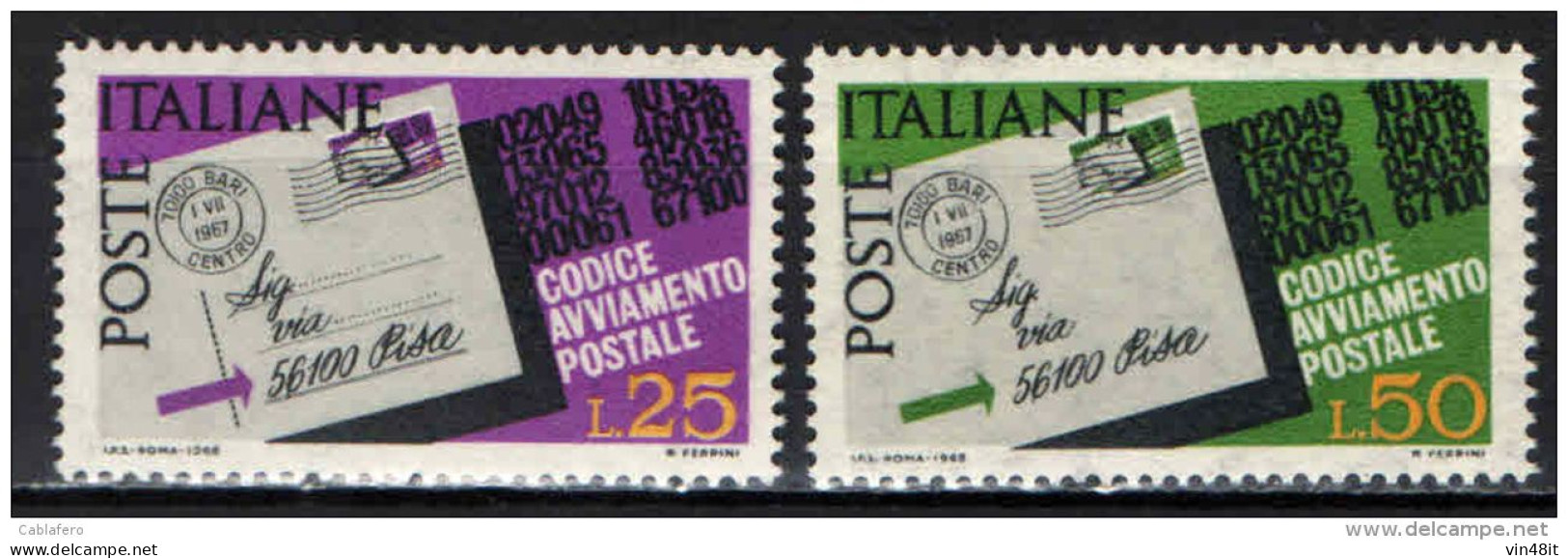 1968 - ITALIA REPUBBLICA - CODICE AVVIAMENTO  POSTALE  - SERIE COMPLETA  -  2  VALORI   - NUOVO - 1961-70: Neufs