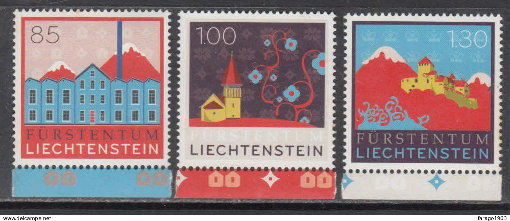 2008 Liechtenstein Buildings Complete Set Of 3   MNH @ BELOW FACE VALUE - Ungebraucht