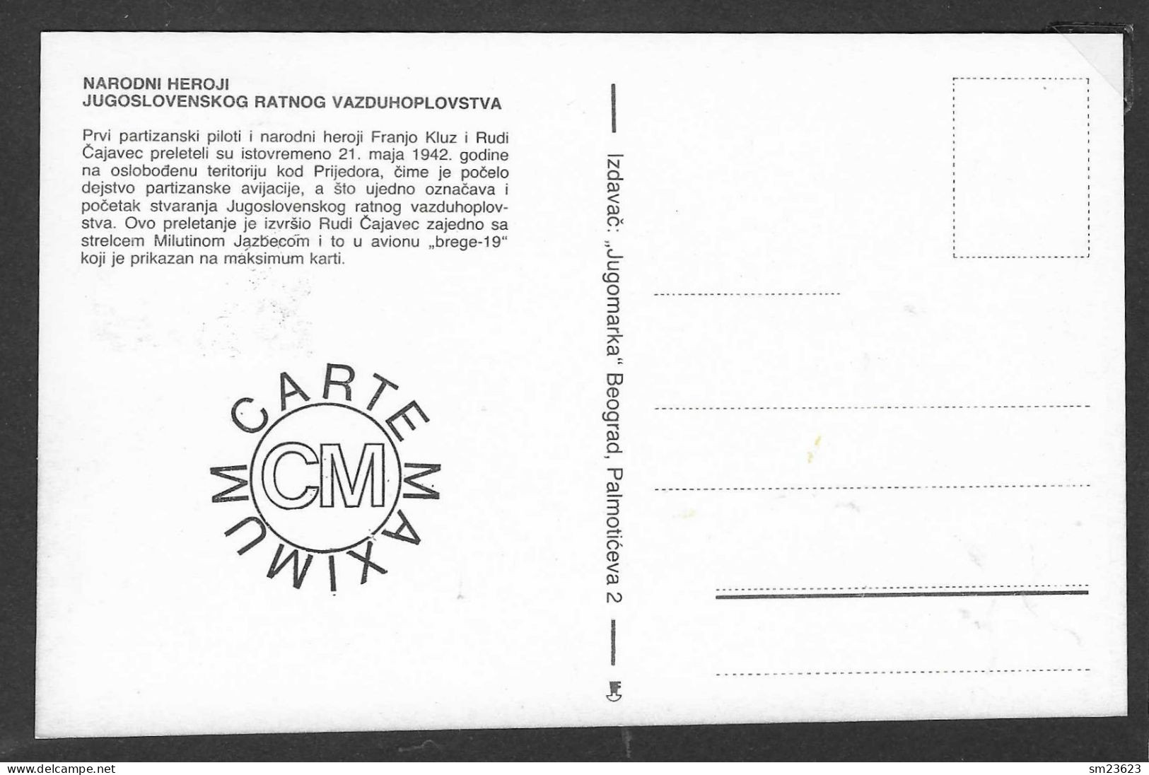 Jugoslawien  1985 , Narodni Heroji - Jugoslovenskog Ratnog Vazduhoplovstva - Maximum Card - First Day  21.5.1985 - Cartoline Maximum