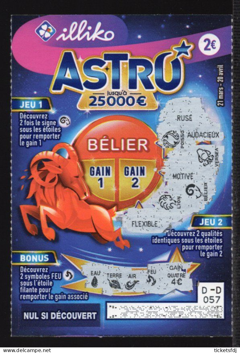 Grattage ILLIKO - ASTRO 66402 3ème Verso - Bélier - FRANCAISE DES JEUX - Billetes De Lotería