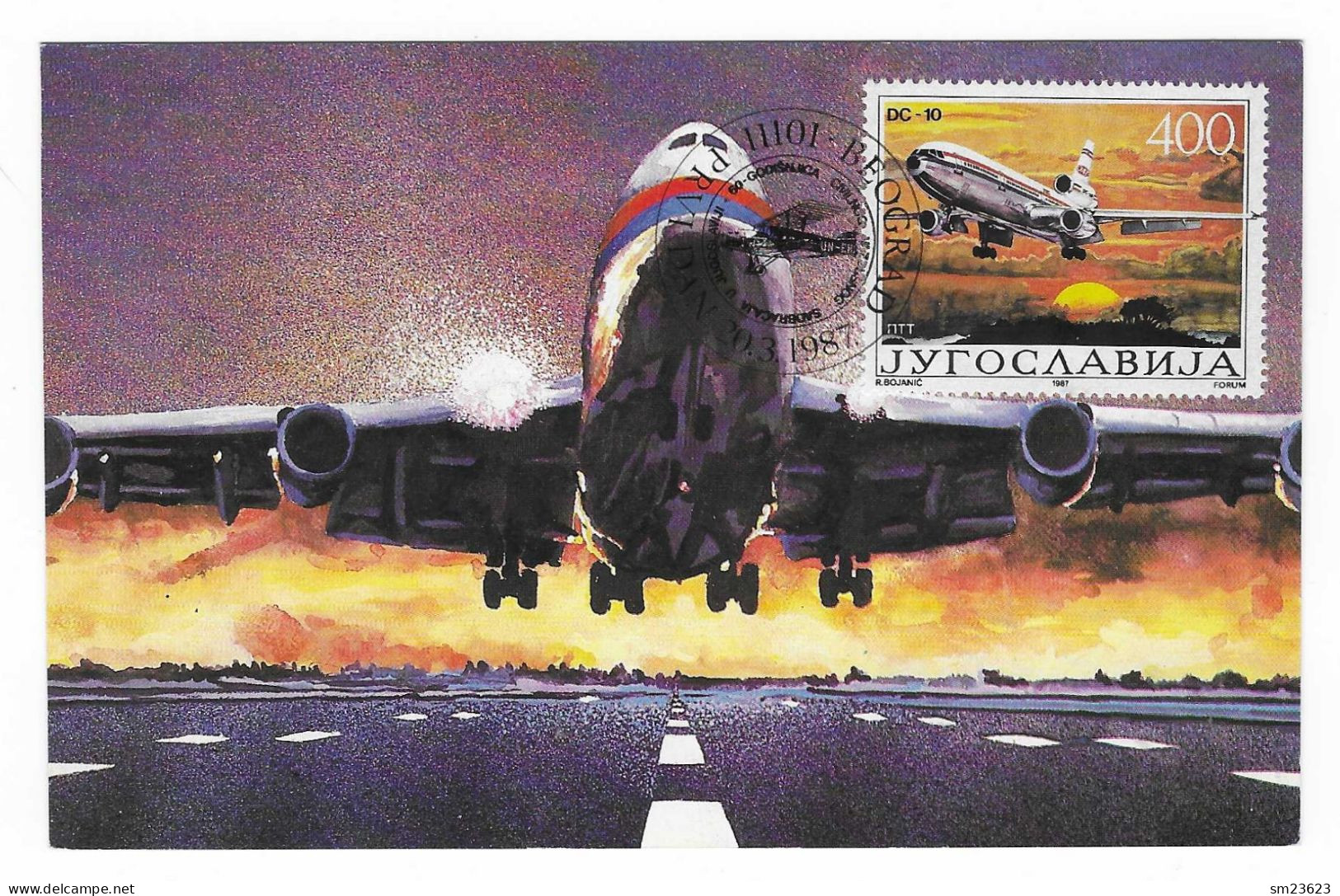 Jugoslawien  1987 , " 60- Godisnjica Civilnog Vazdusnog Saobracaja U Jugoslavija" - Maximum Card - First Day 20.3.1987 - Maximumkarten