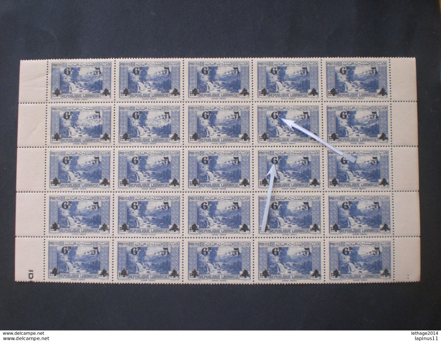 GRAN LIBAN لبنان LEBANON 1943 TIMBRES DE 1937-40 SURCHARGES YVERT N. 185 MNH ERRORE Incomplete Print Of Number 6 - Lebanon