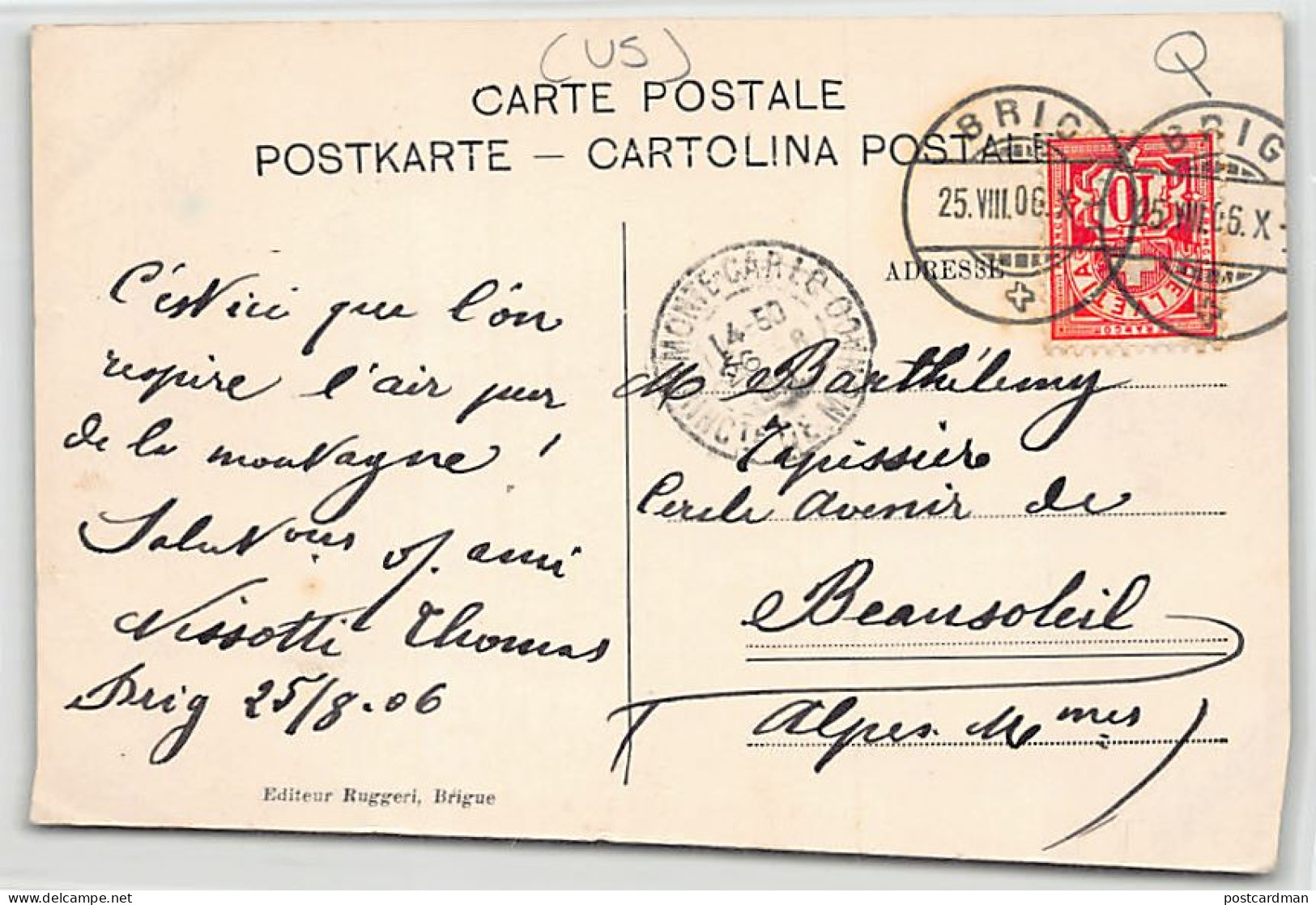 SIMPLON (VS) Arrivée De La Dernière Poste - 31 Mai 1906 - Ed. Ruggeri  - Simplon