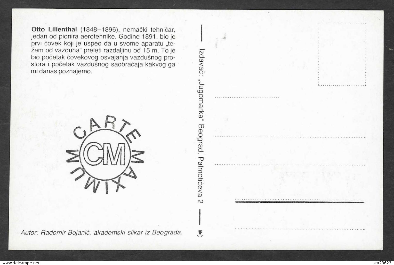 Jugoslawien  1991 , Otto Lilienthal / Pilot - Maximum Card - First Day  Beograd 1.4.1991 - Maximumkaarten