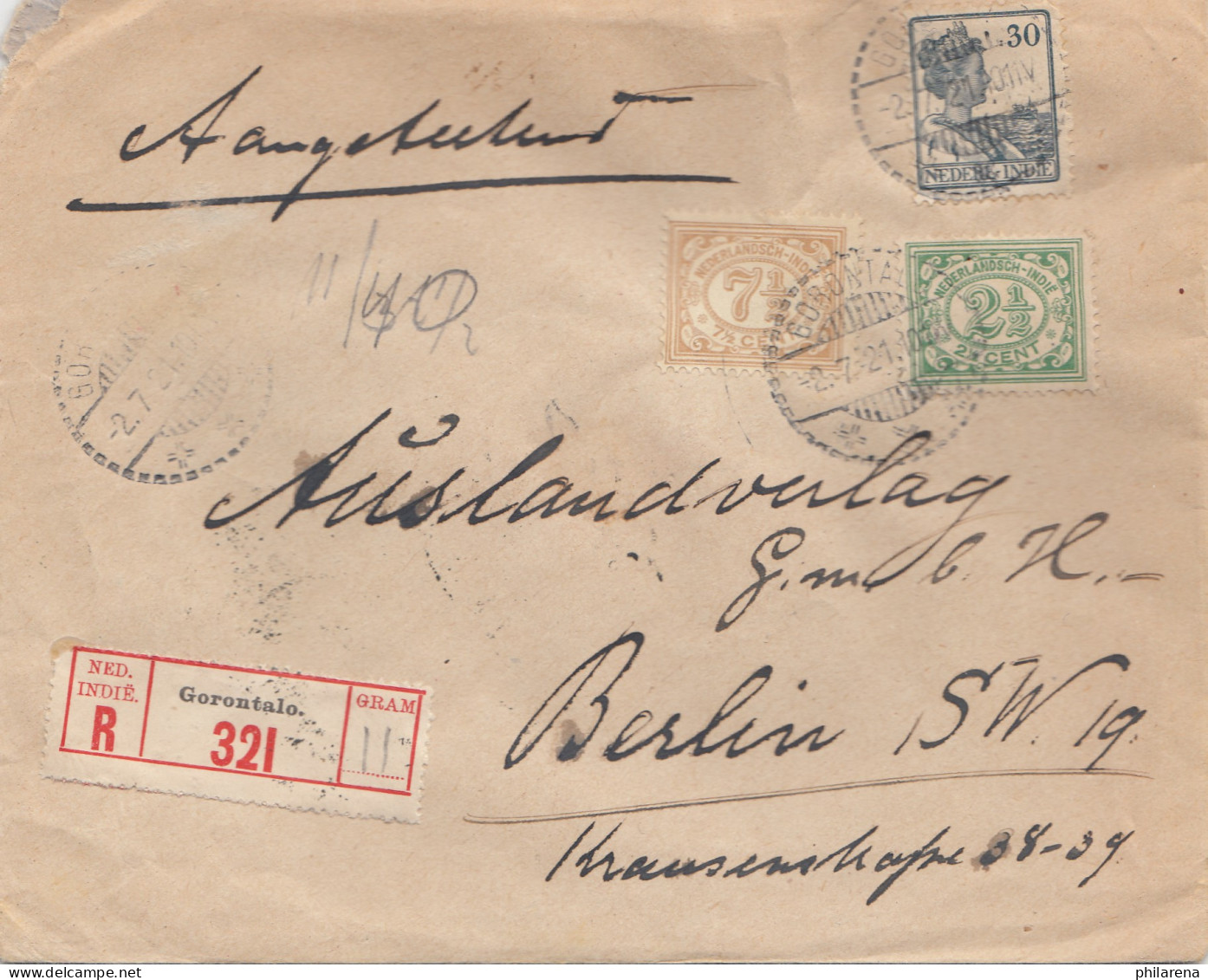 Ned. India 1921: Registered Gorontalo To Berlin - Indonesia