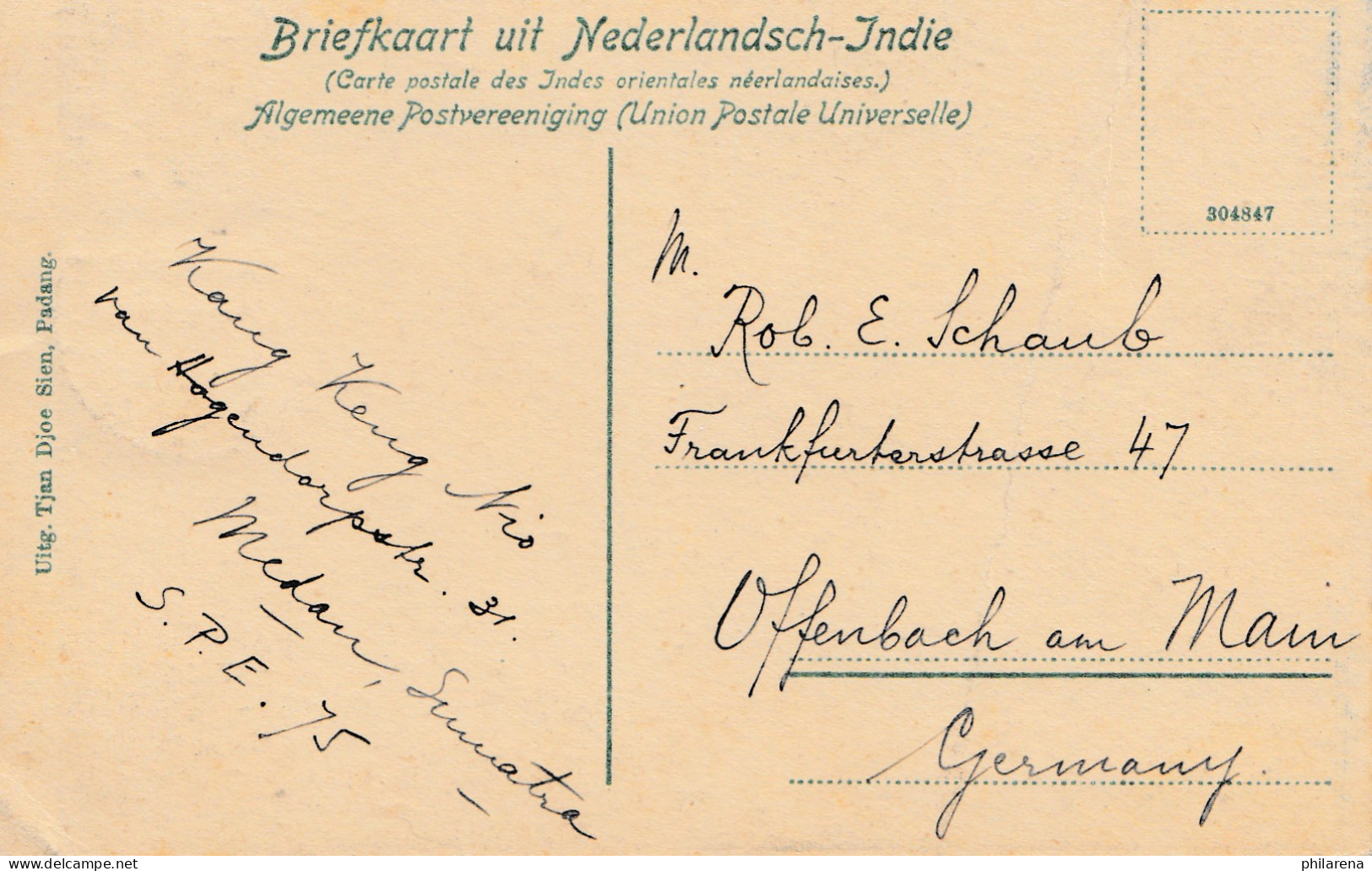 Sumatra 1931 Post Card Padang To Offenbach - Indonesia