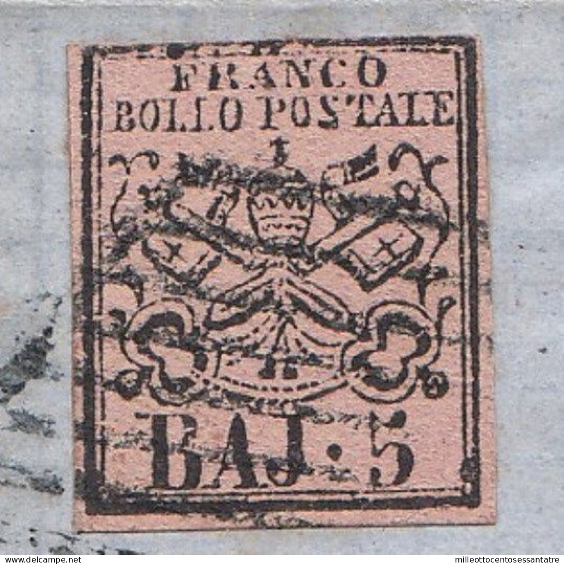 3012 - PONTIFICIO - Involucro Senza Testo Del 8 Novembre 1863 Da Roma A Napoli Con 5 Baj Bianco Rosaceo - - Papal States