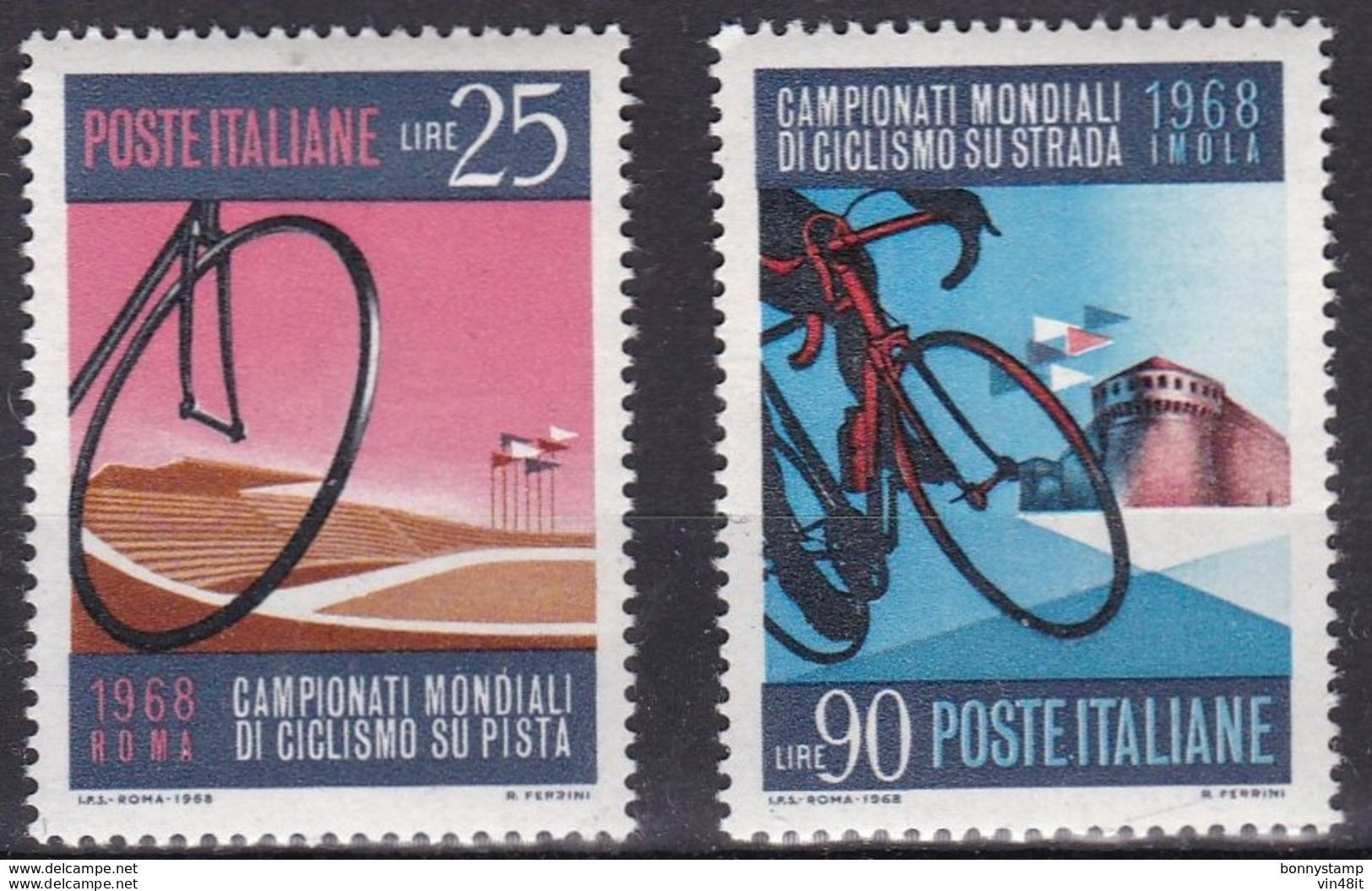 1968 - ITALIA REPUBBLICA - CAMPIONATI MONDIALI DI CICLISMO  -  SERIE COMPLATA  DI 2 VALORI -  NUOVO - 1961-70: Mint/hinged