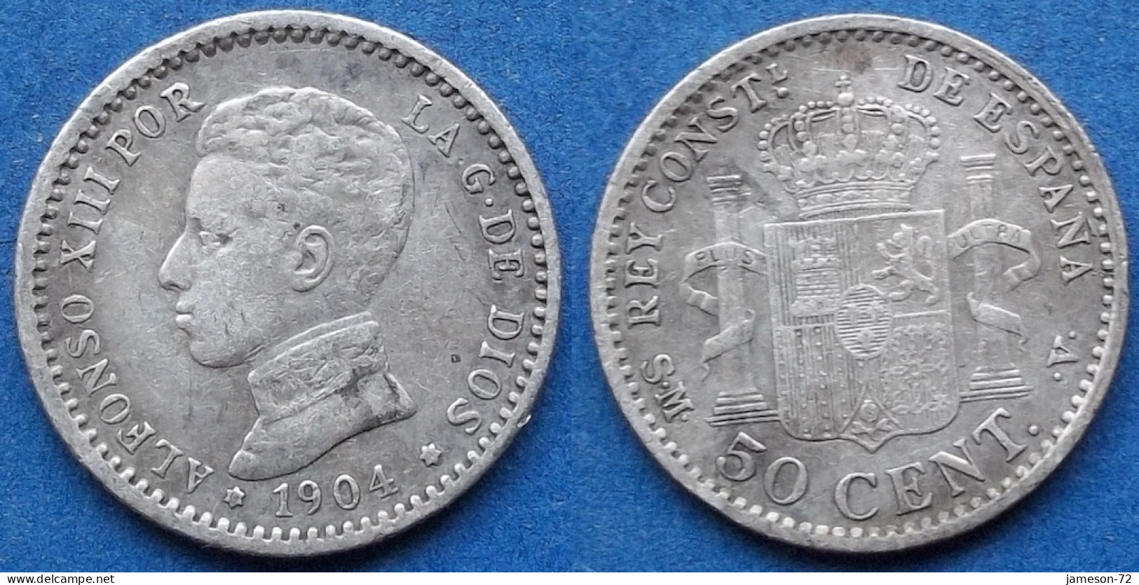 SPAIN - Silver 50 Centimos 1904 (04) SM V KM# 723 Alfonso XIII (1886-1931) - Edelweiss Coins - Eerste Muntslagen