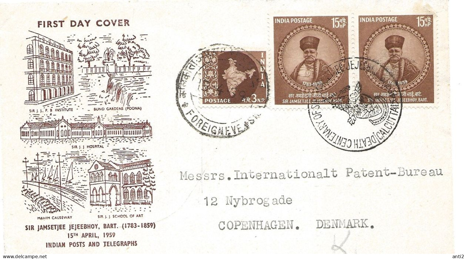 India 1959  100th Death Anniversary Of Jamsetjee Jeejeebhoy Mi 308 X 2  FDC - Covers & Documents