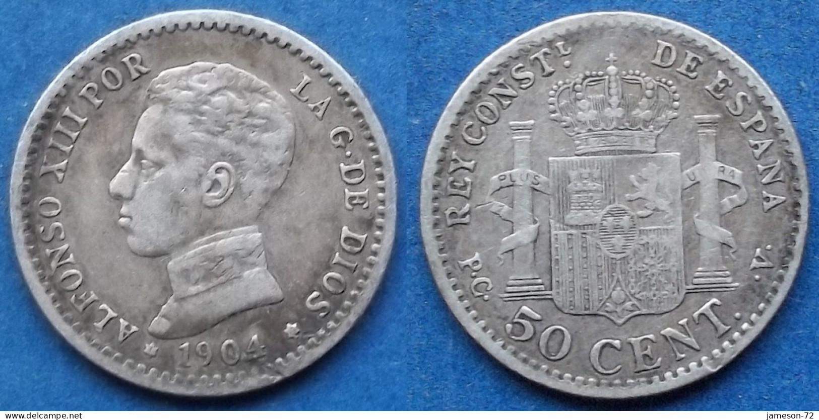 SPAIN - Silver 50 Centimos 1904 (10) PC V KM# 723 Alfonso XIII (1886-1931) - Edelweiss Coins - Primi Conii