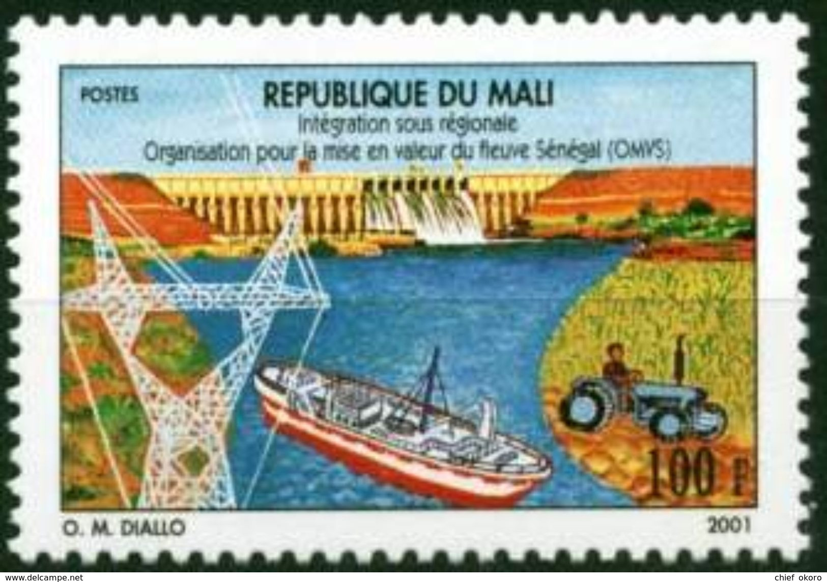 Mali 2001 Senegal River Fleuve Fluss OMVS, 100 Fcfa, 1 Valeur, Mnh, Rare - Malí (1959-...)