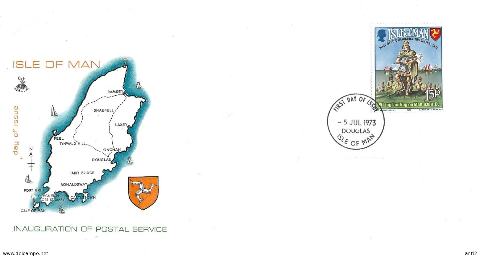 Isle Of Man 1973 Postal Independence.  Landing Of The Vikings On Man (938) Mi 28 FDC - Man (Insel)