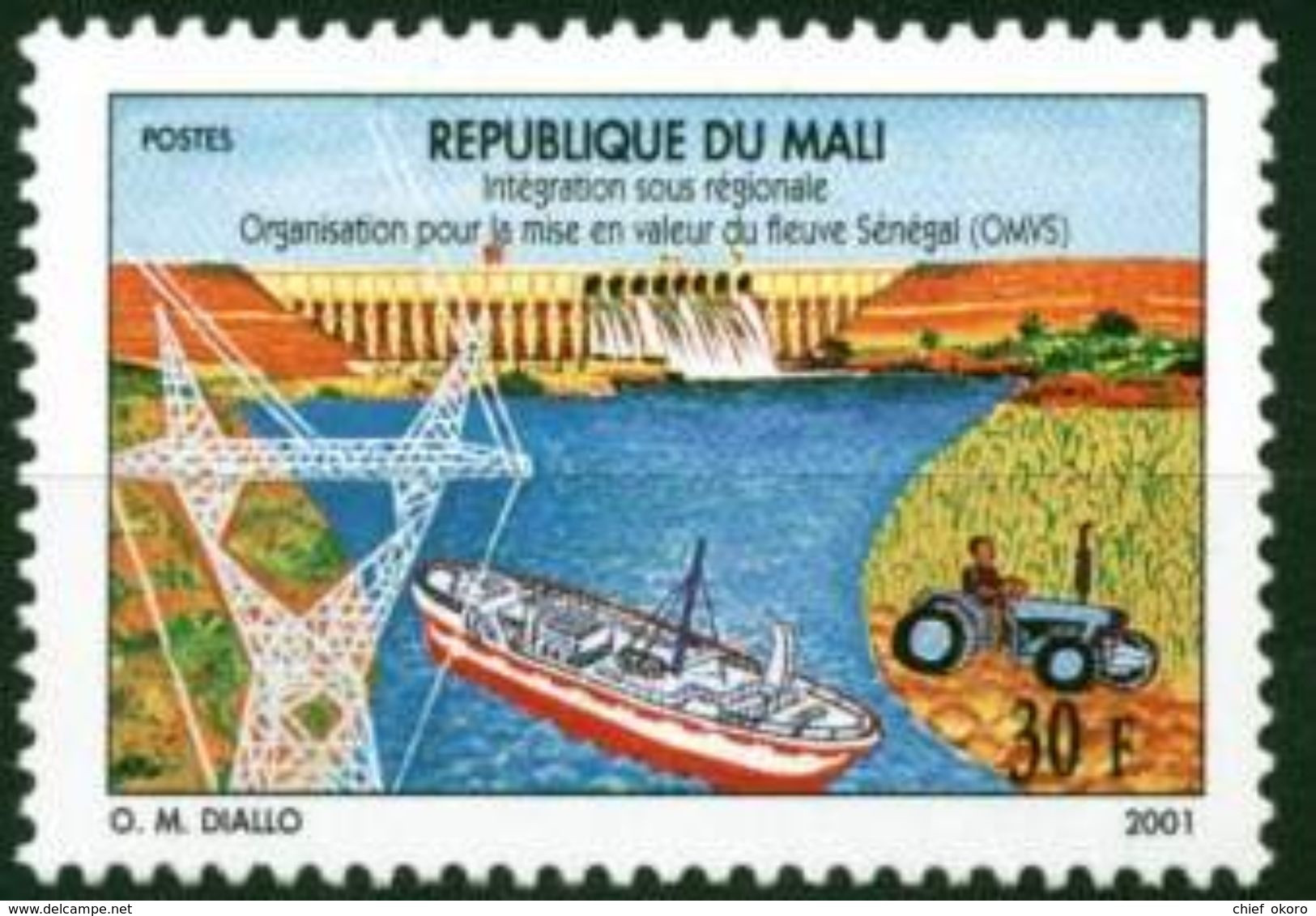 Mali 2001 Senegal River Fleuve Fluss OMVS 30 Fcfa  1 Valeur, Mnh, Rare - Malí (1959-...)