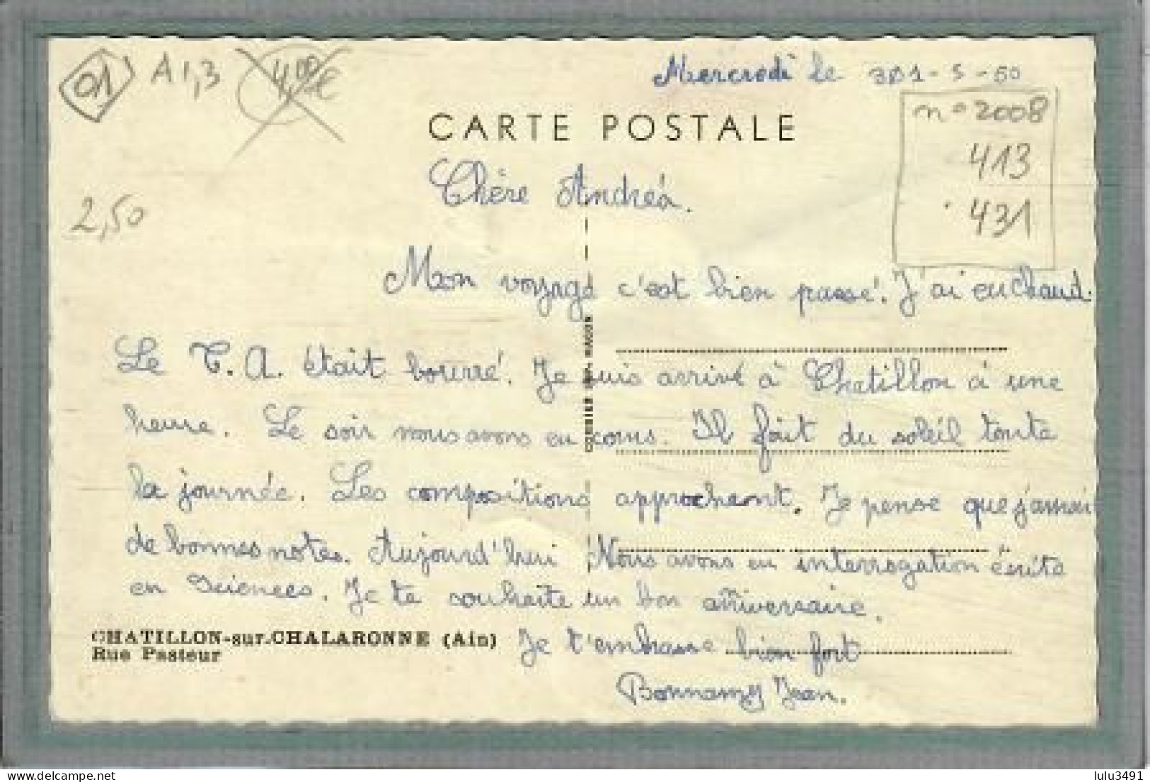 CPSM Dentelée (01) CHÂTILLON-sur-CHALARONNE - Aspect De La Rue Pasteur En 1950 - Châtillon-sur-Chalaronne
