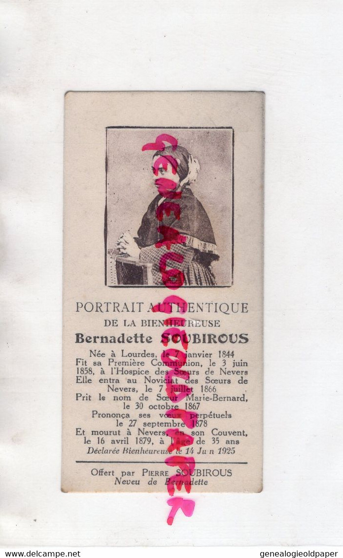 65-LOURDES- 58- NEVERS- RARE PORTRAIT AUTHENTIQUE BERNADETTE SOUBIROUS -SOUER MARIE BERNARD-PIERRE SOUBIROUS - Historische Documenten