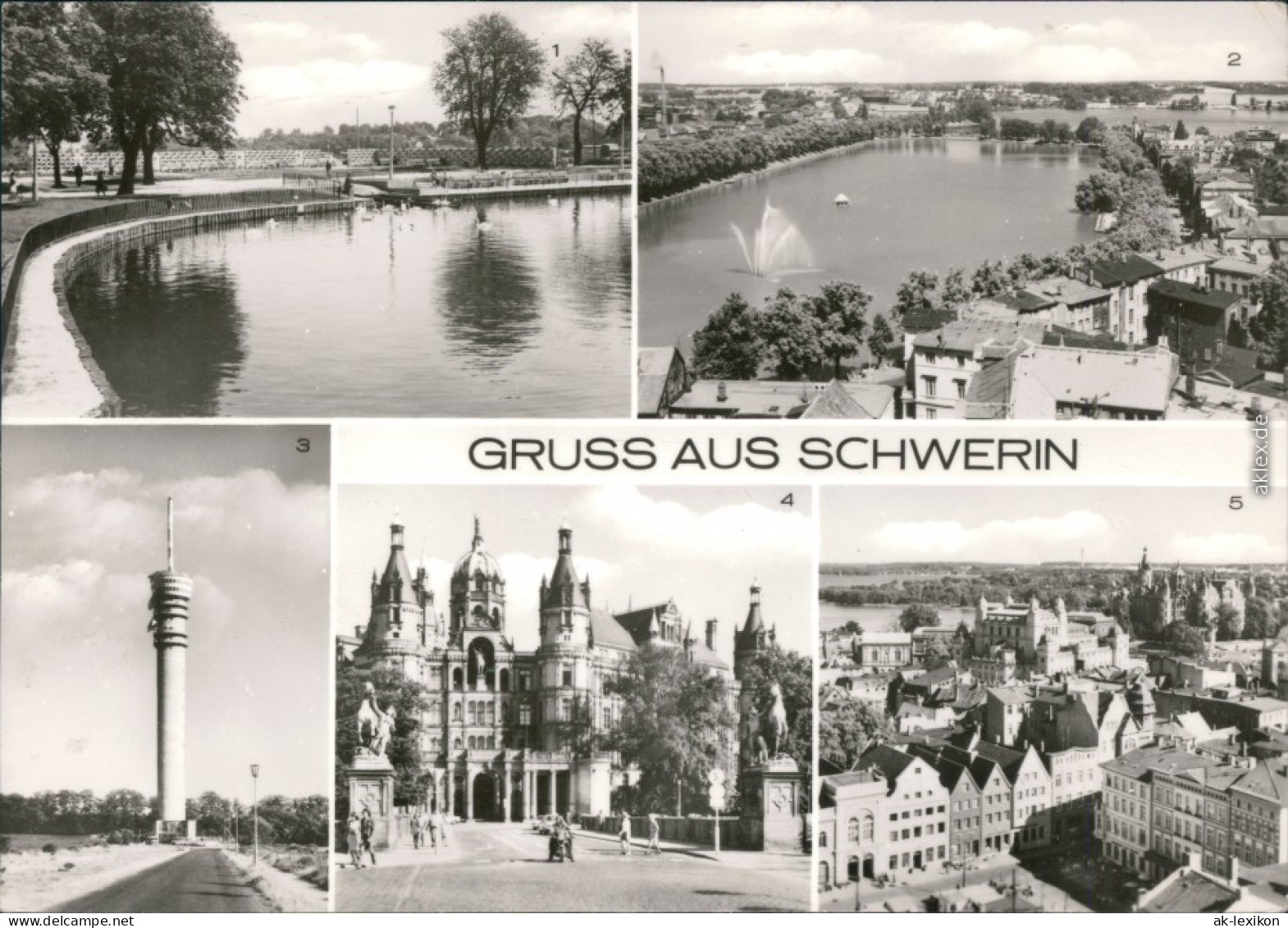 Schwerin Pfaffenteich - Ziegelsee, Fernsehturm, Schloß, Übersicht 1978 - Schwerin