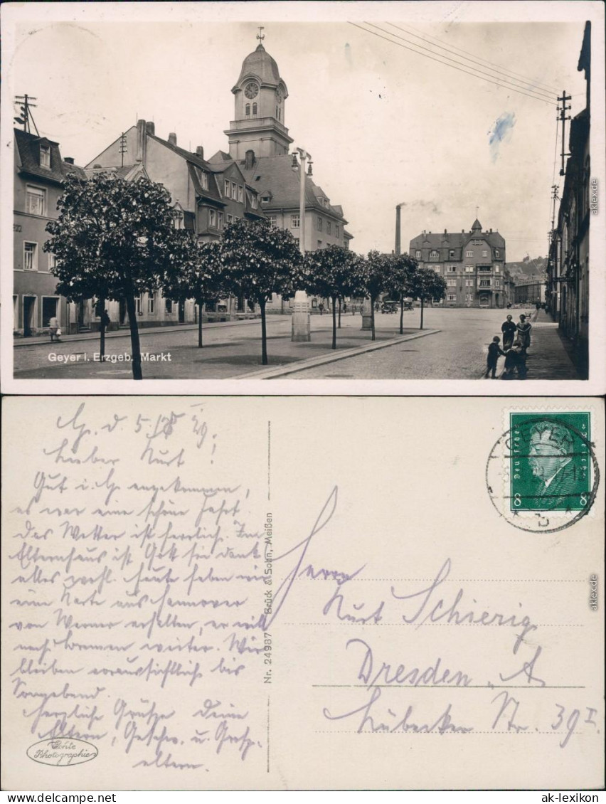 Ansichtskarte Geyer Partie Am Markt - Schornstein 1929  - Geyer