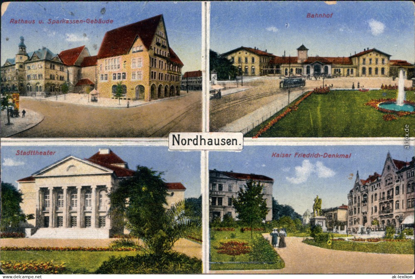 Nordhausen 4 Bild: Stadttheater, Denkmal, Bahnhof Und Sparkasse 1917  - Nordhausen