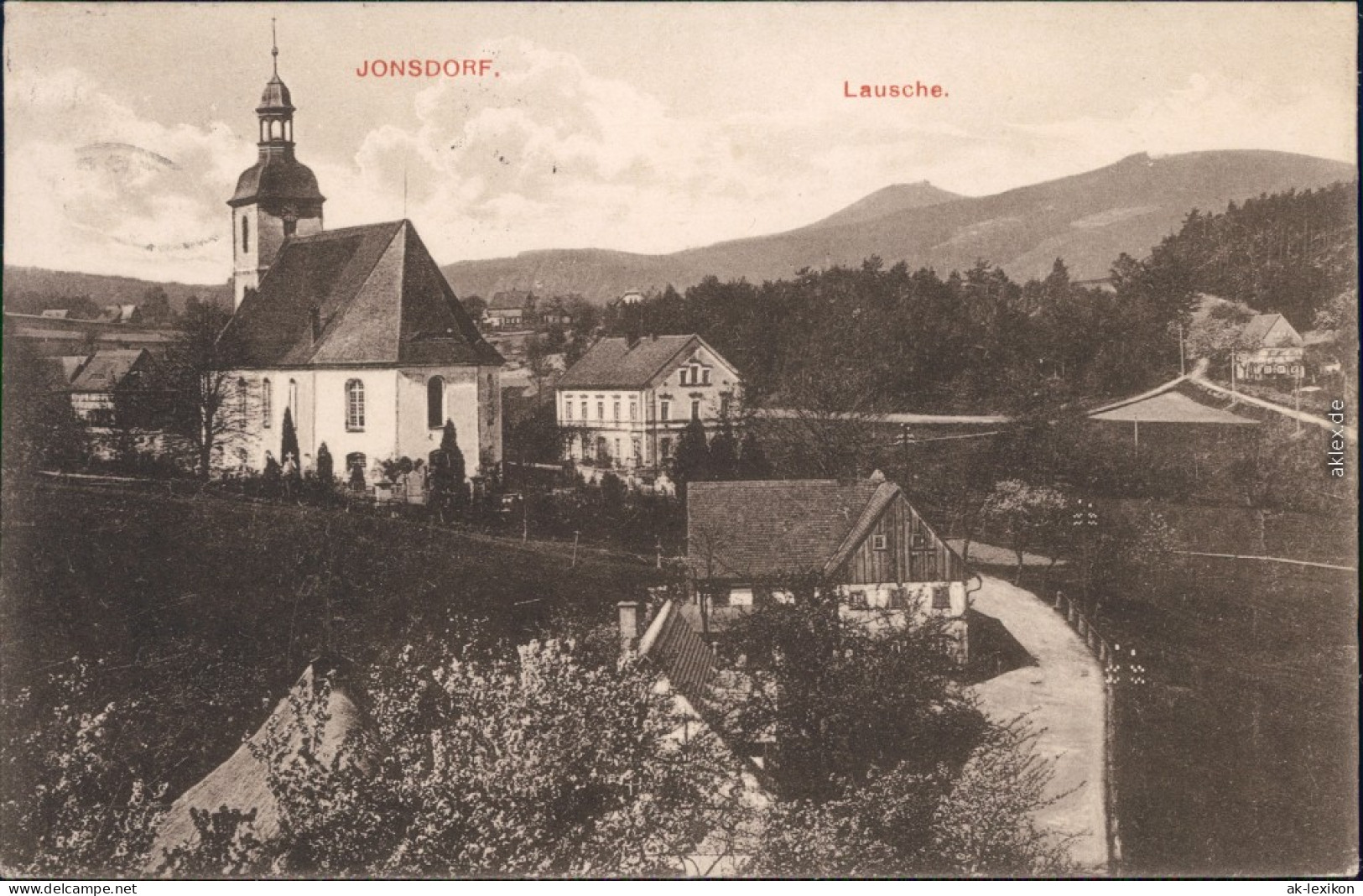 Ansichtskarte Jonsdorf Dorfpartie - Kirche 1934  - Jonsdorf