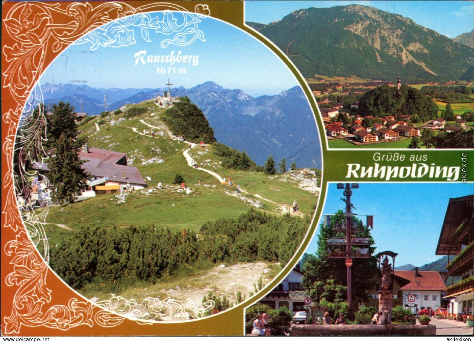 Ansichtskarte Ruhpolding Panorama-Ansicht, Berg Mit Gipfelkreuz, Brunnen 1987 - Ruhpolding