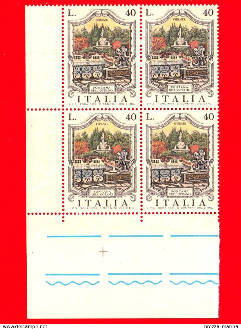 Nuovo - MNH - ITALIA - 1974 - Fontane - 2ª Emissione - Quartina - Fontana Dell'oceano, A Firenze - 40 L. - 1971-80: Mint/hinged