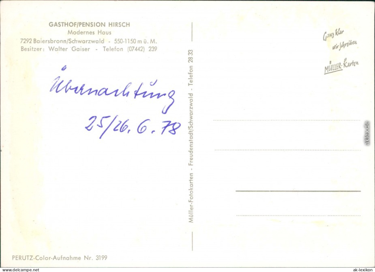 Ansichtskarte Baiersbronn Gasthof/Pension Hirsch 1980 - Baiersbronn