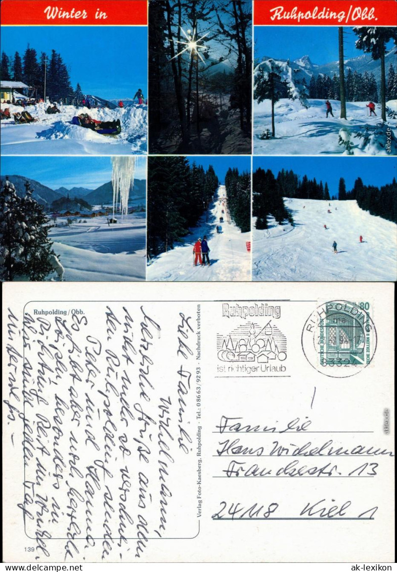 Ruhpolding Winterliche Szene, Gashof, Wald, Skifahrer, Piste, Skilift 1994 - Ruhpolding