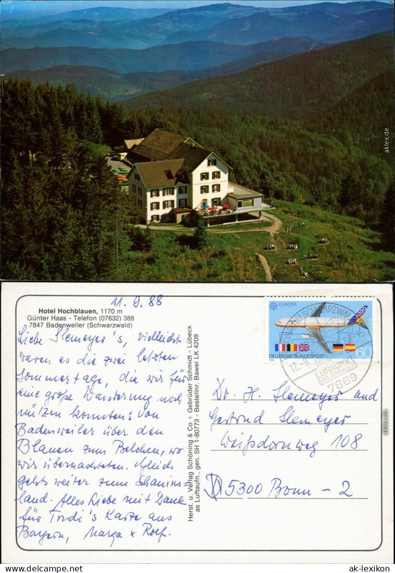 Ansichtskarte Badenweiler Panorama-Ansicht Mit Hotel Hochblauen 1988 - Badenweiler