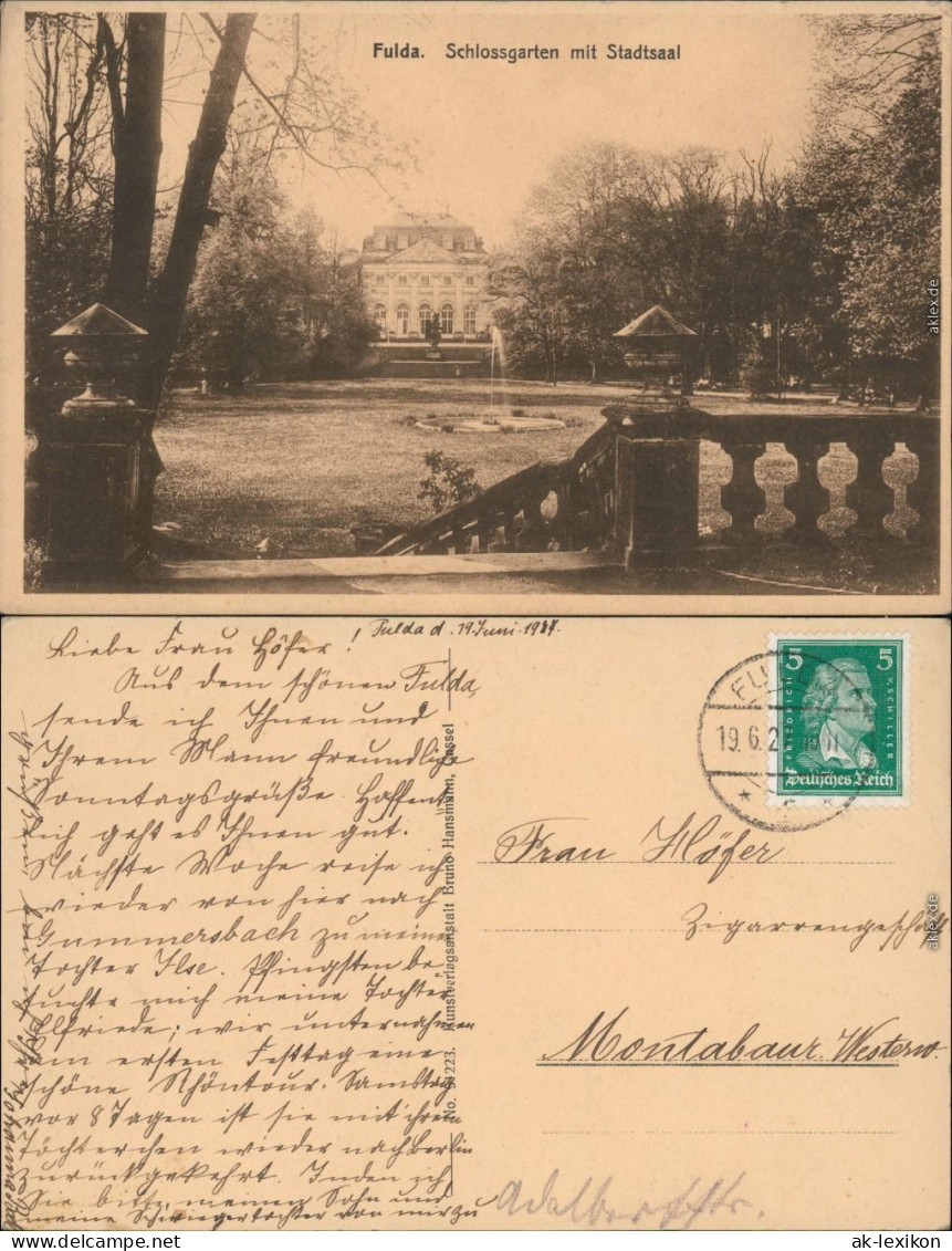 Ansichtskarte Fulda Schlossgarten Mit Stadtsaal 1927  - Fulda